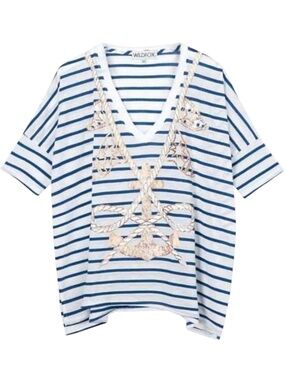 Wildfox | Women’s Nautical Stripe Anchor V-Neck Oversized Shirt Size Large NWT